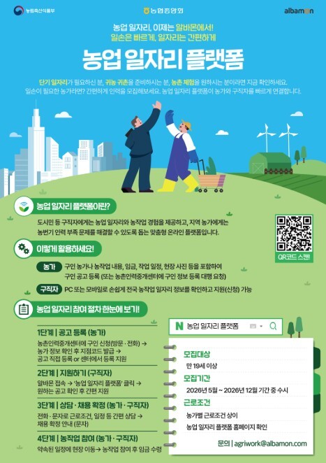농식품부, 농업 일자리 이제 알바몬에서 찾는다